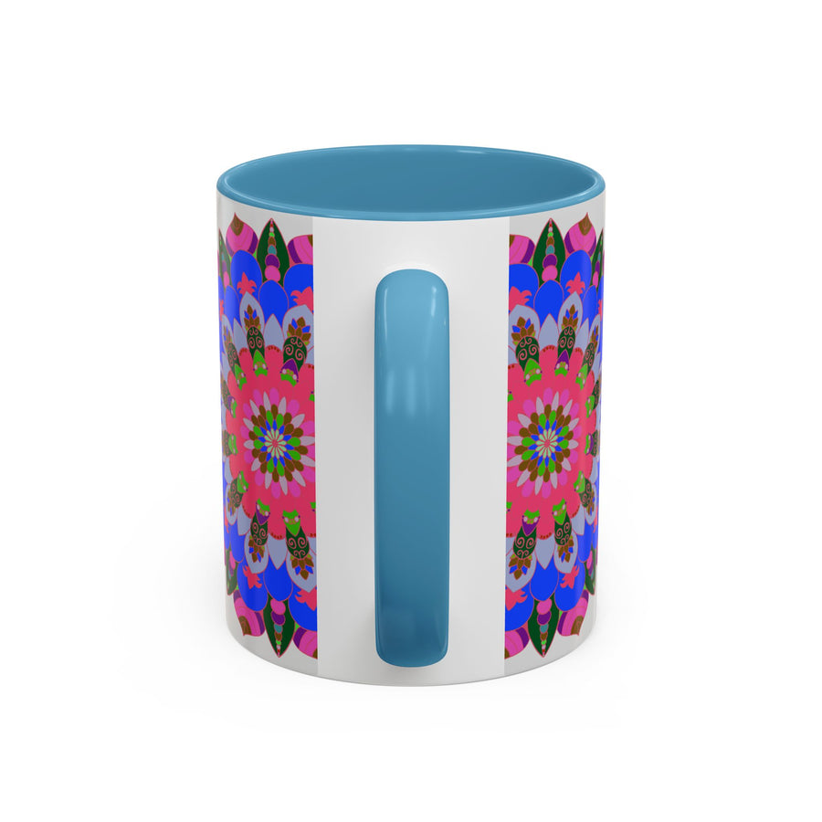 Close up of colorful mandala mug with intricate details