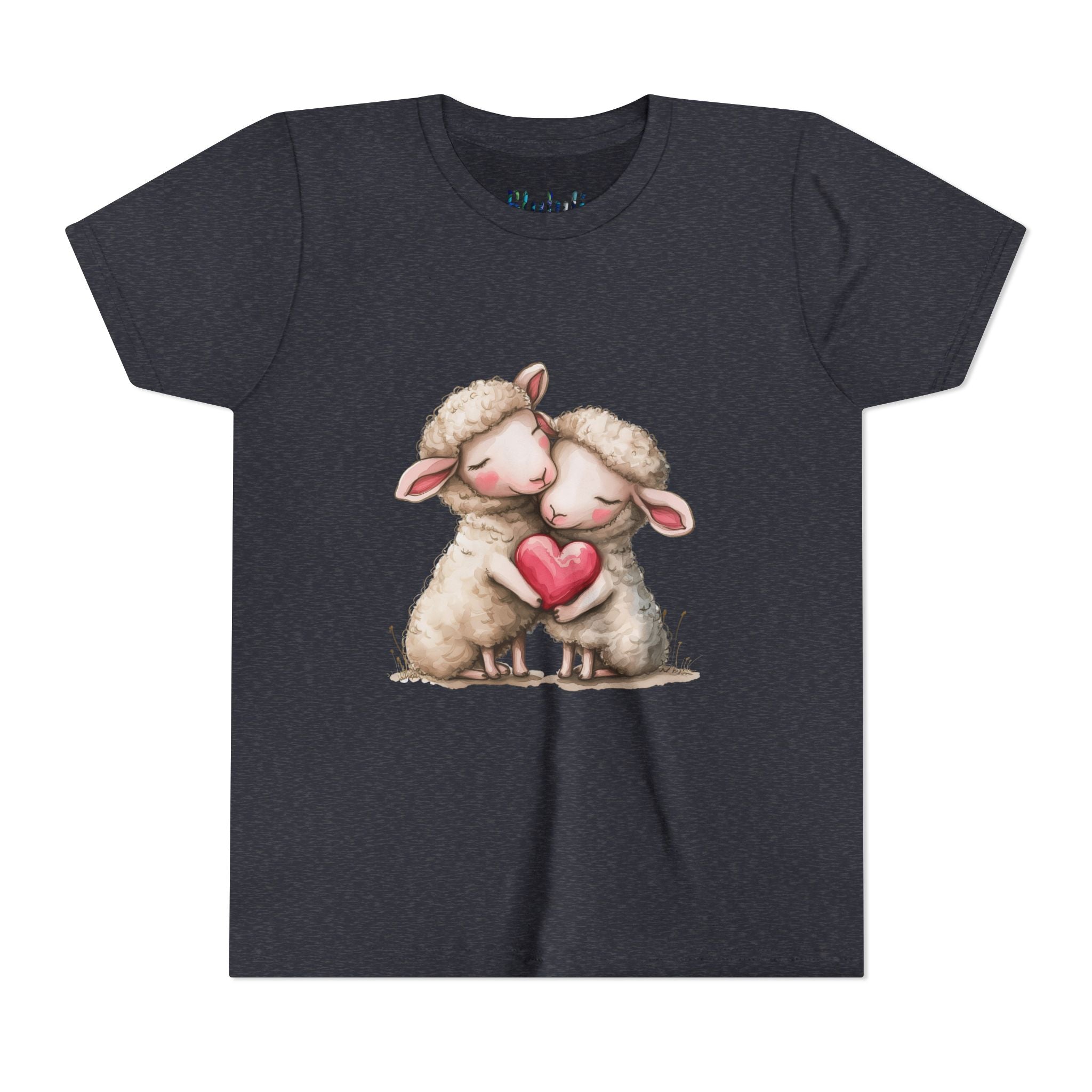 Youth Tee - Cartoon Sheeps Hugging Heart, Cute and Lovely Design