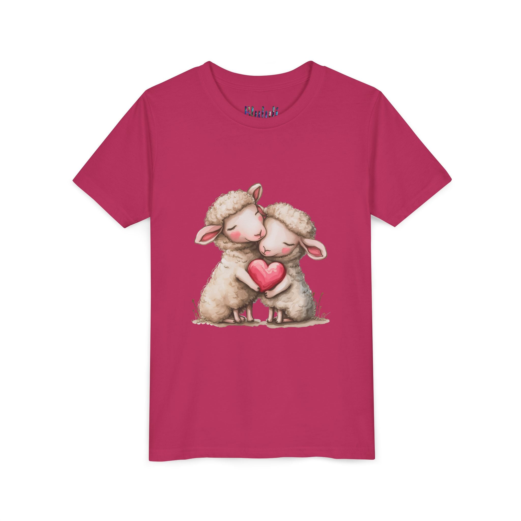 Youth Tee - Cartoon Sheeps Hugging Heart, Cute and Lovely Design