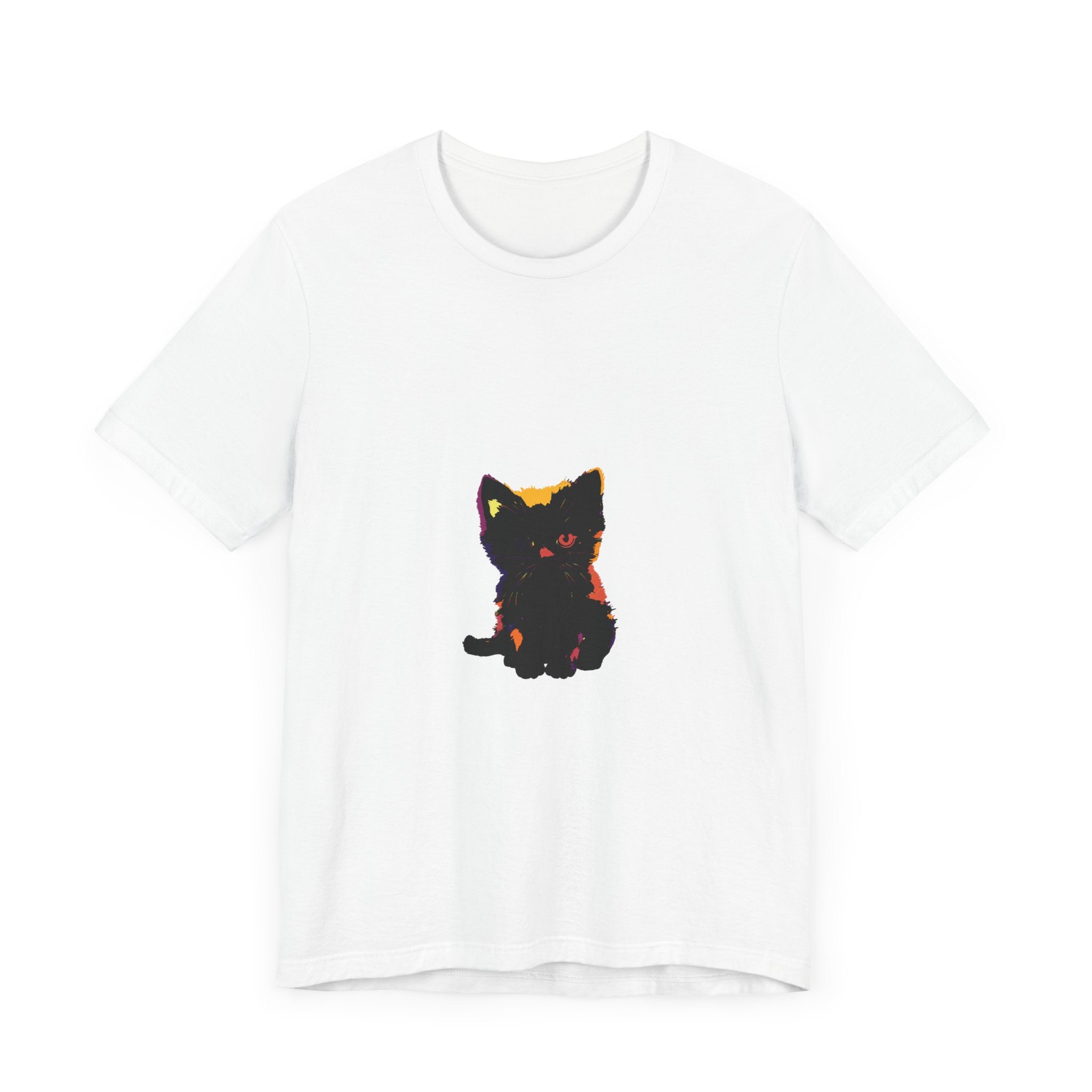 Black Cat Mystery - One Blue Eye T-Shirt: A stylish black shirt featuring a mysterious black cat with one striking blue eye