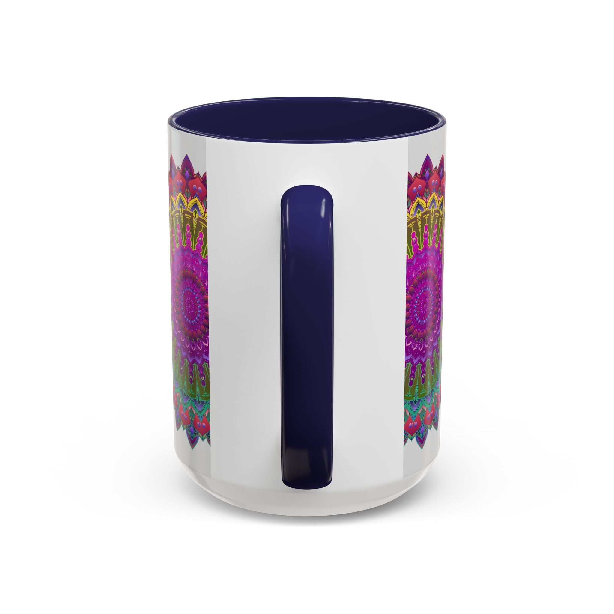 Beautiful and colorful mandala art printed on a durable coffee mug