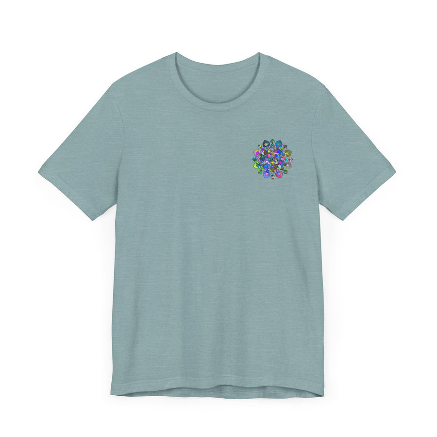 Blue and green mandala t-shirt for spiritual peace and harmony