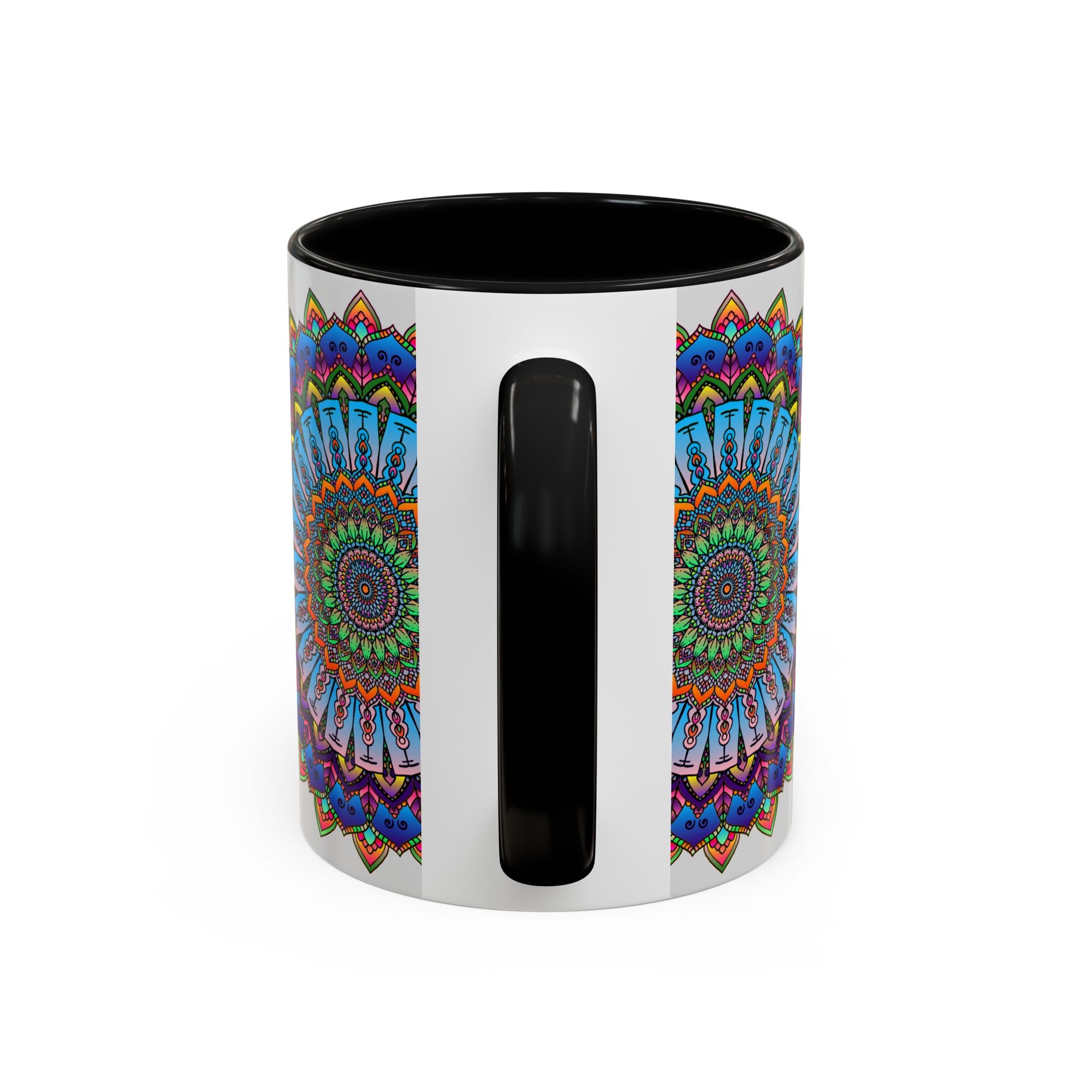 Vivid and intricate mandala design on a grey background mug