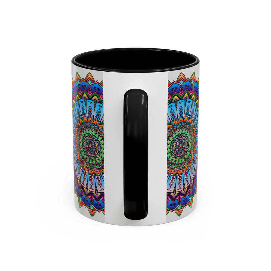 Vivid and intricate mandala design on a grey background mug