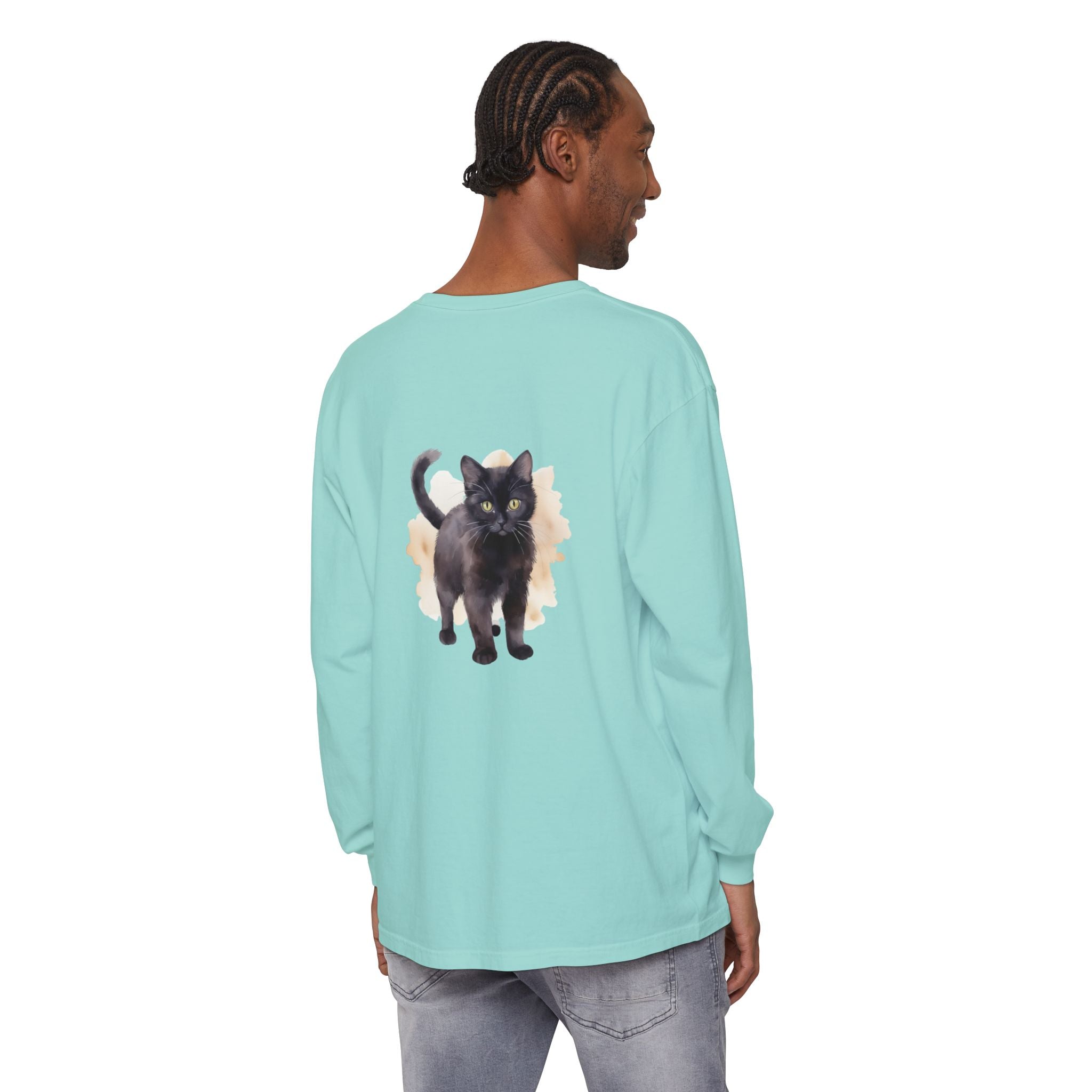 Full Sleeve Tee | Black Cat Watercolor - Unisex