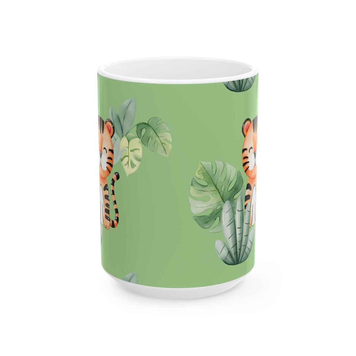 Green Jungle Tiger Ceramic Mug – Cute Tropical Animal Coffee Cup (11oz & 15oz)