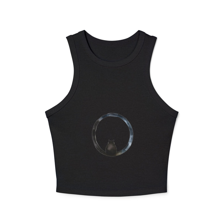 Close-up of the soft, breathable fabric of the Cosmic Enigma Racerback Tank Top