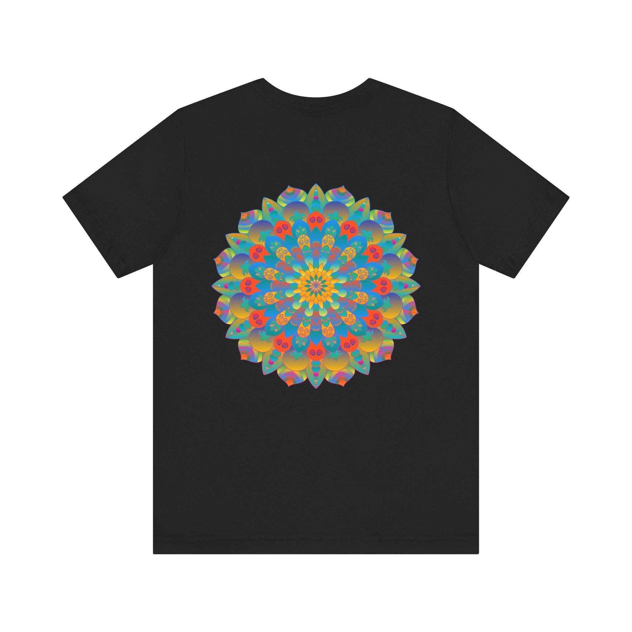 Eye-catching and vibrant psychedelic mandala t-shirt with spiritual peace symbolism