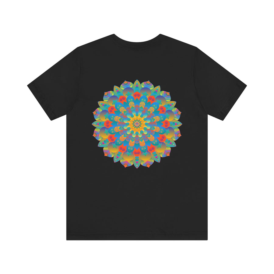 Eye-catching and vibrant psychedelic mandala t-shirt with spiritual peace symbolism