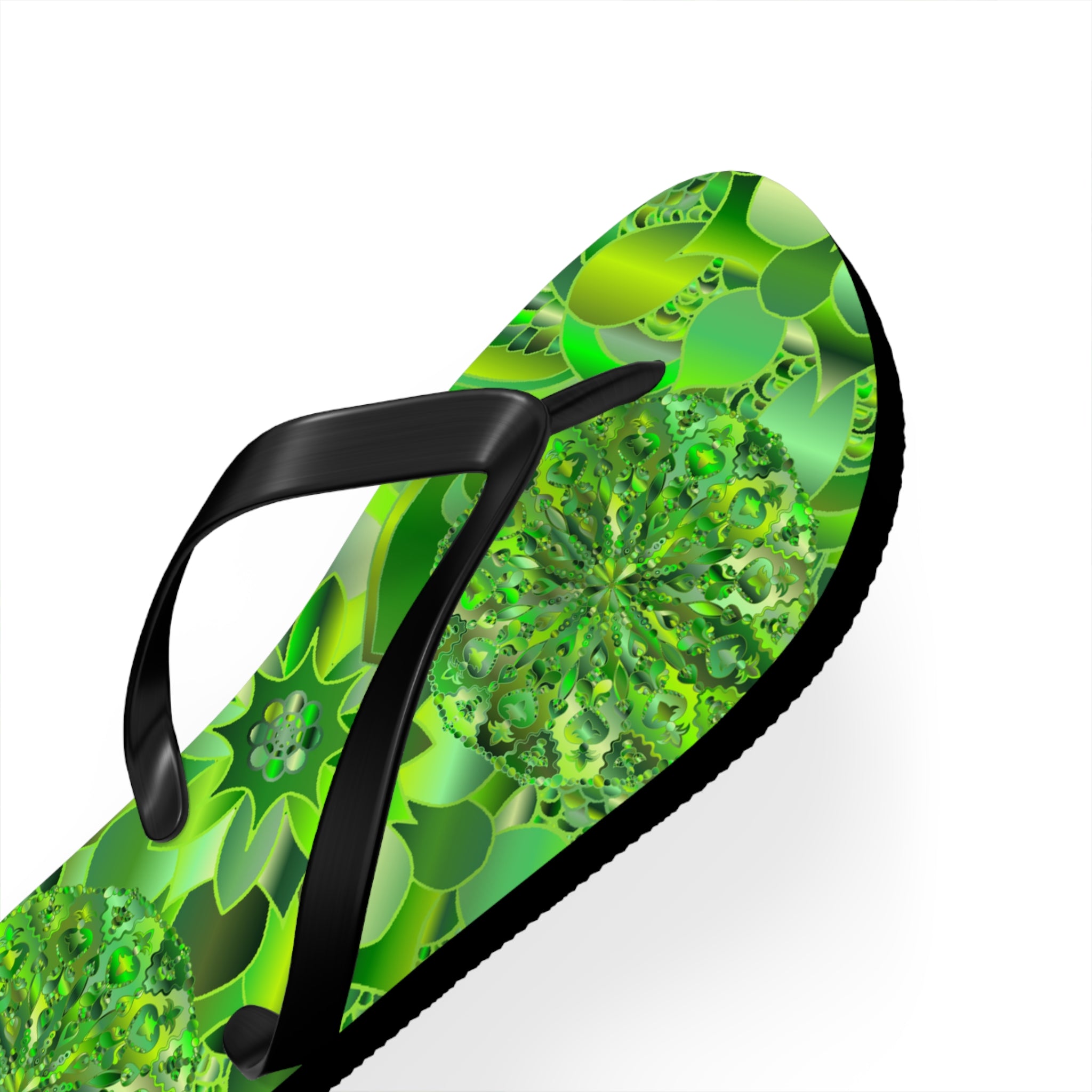 Green Kaleidoscope Flip Flops – Tropical Floral Beach Sandals