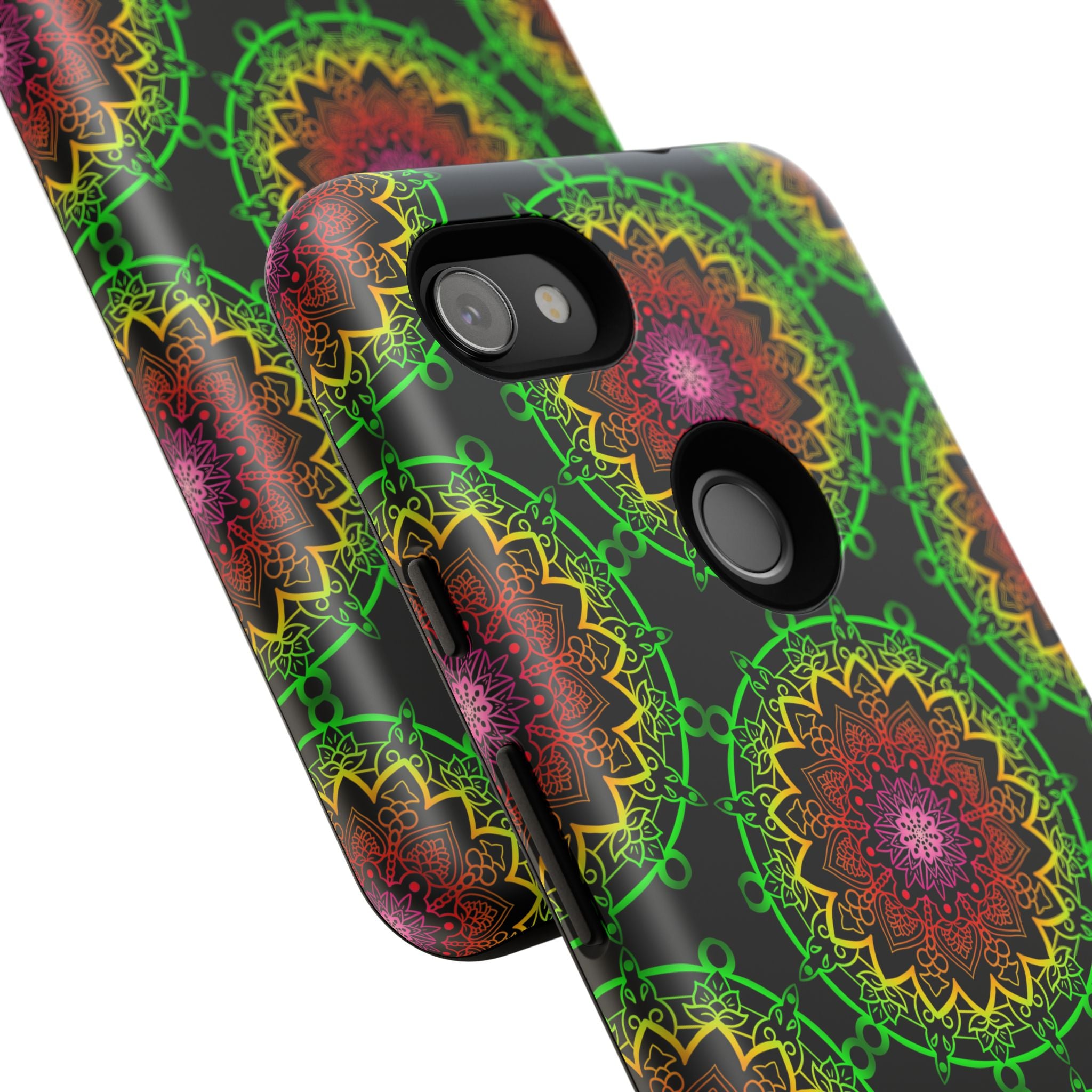 Custodia per telefono con mandala artistica, motivi audaci e stile moderno