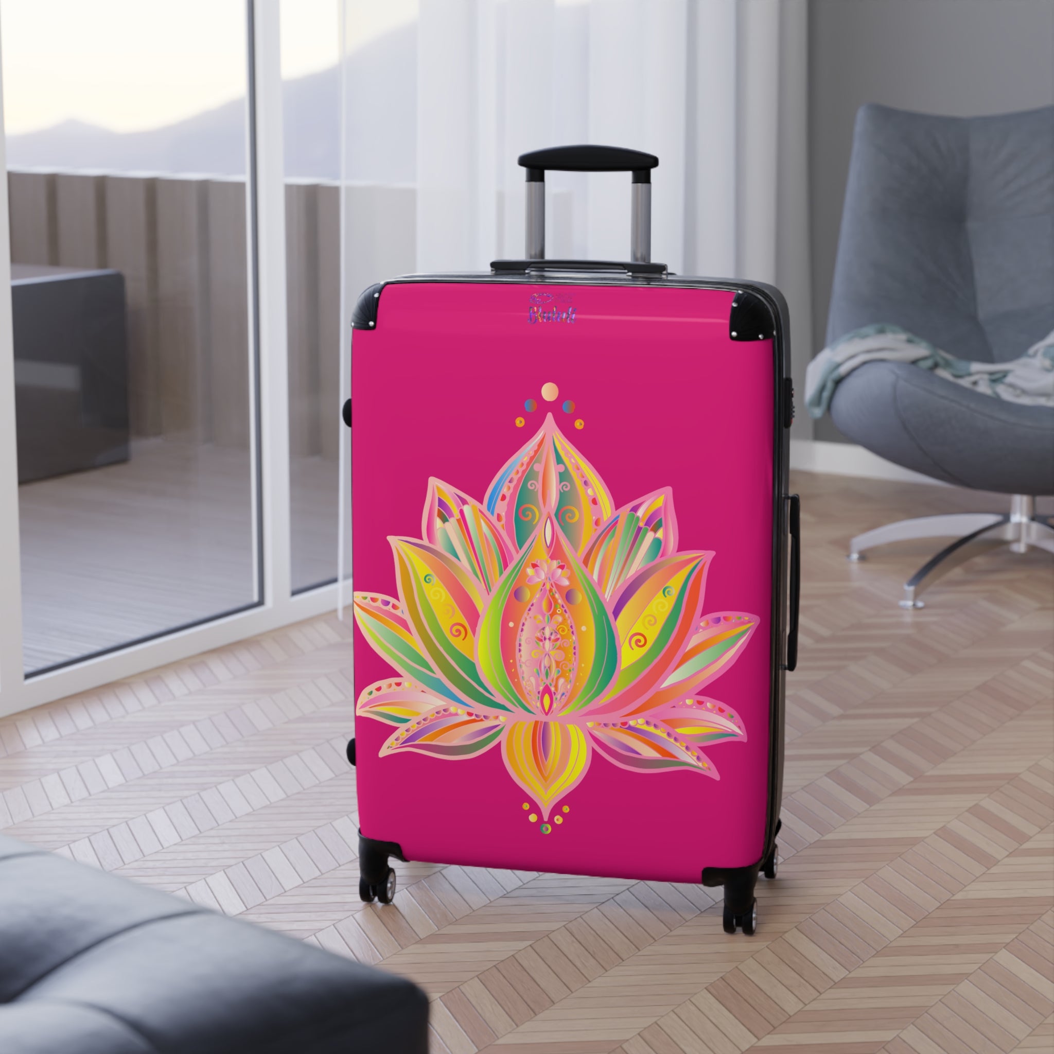 Pink Lotus Suitcase – Vibrant Floral Carry-On Luggage