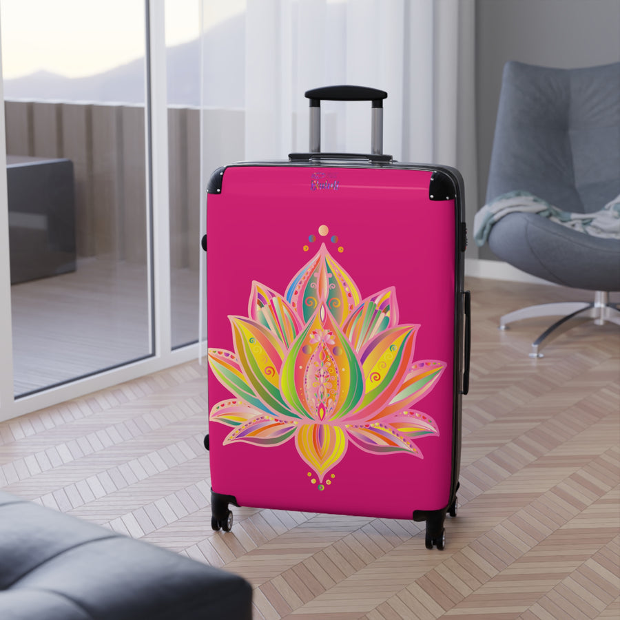 Pink Lotus Suitcase – Vibrant Floral Carry-On Luggage