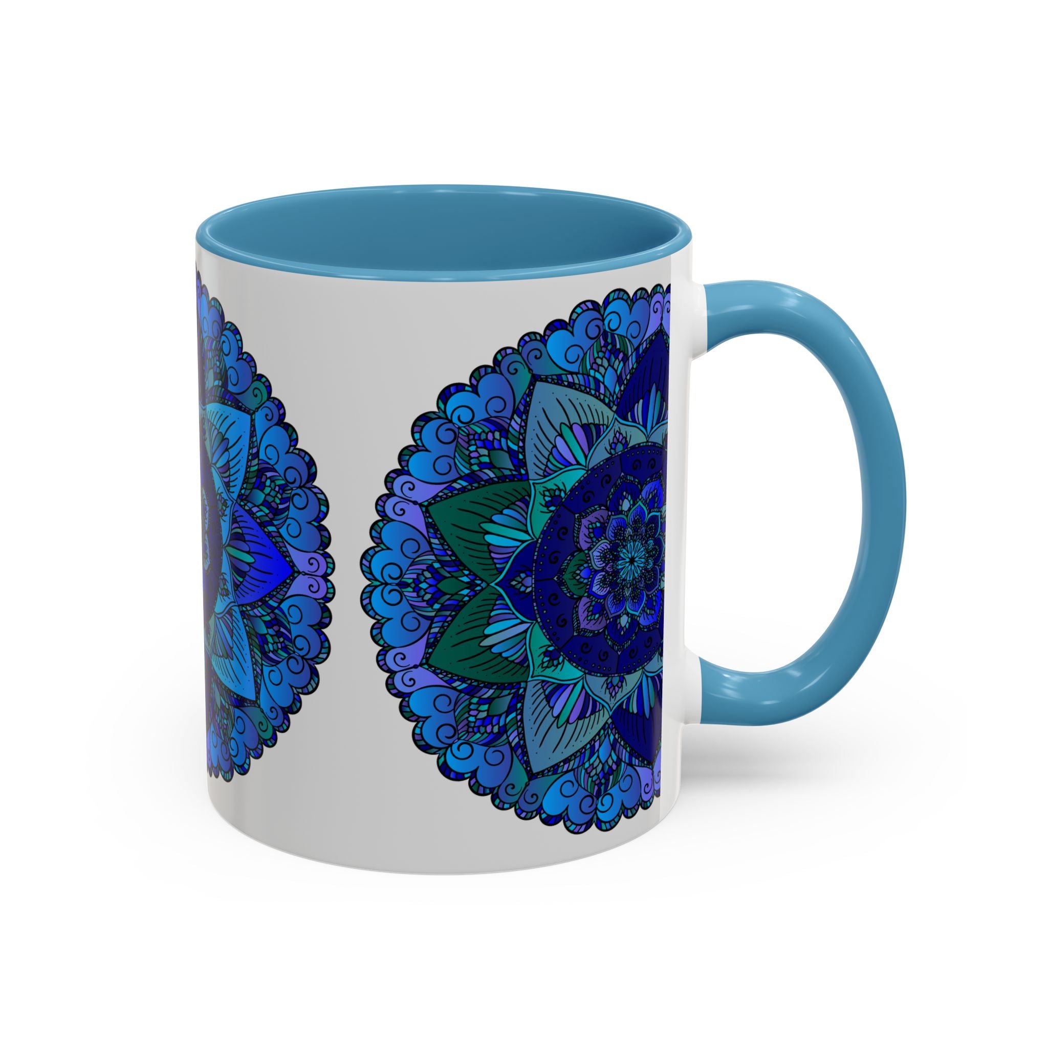 Stylish mug featuring a mesmerizing blue and purple mandala design