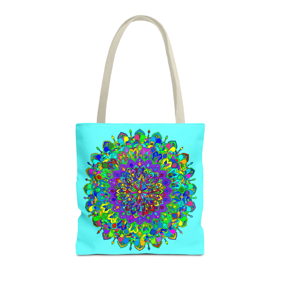 Vibrant and intricate mandala art design on a spacious tote bag