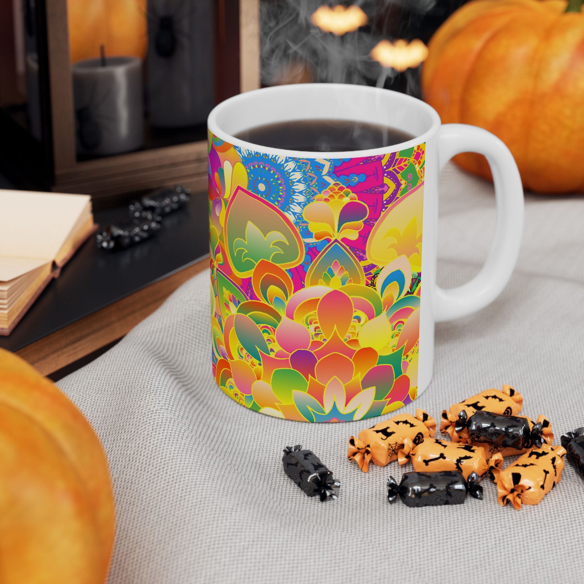 Psychedelic Floral Mandala Ceramic Mug