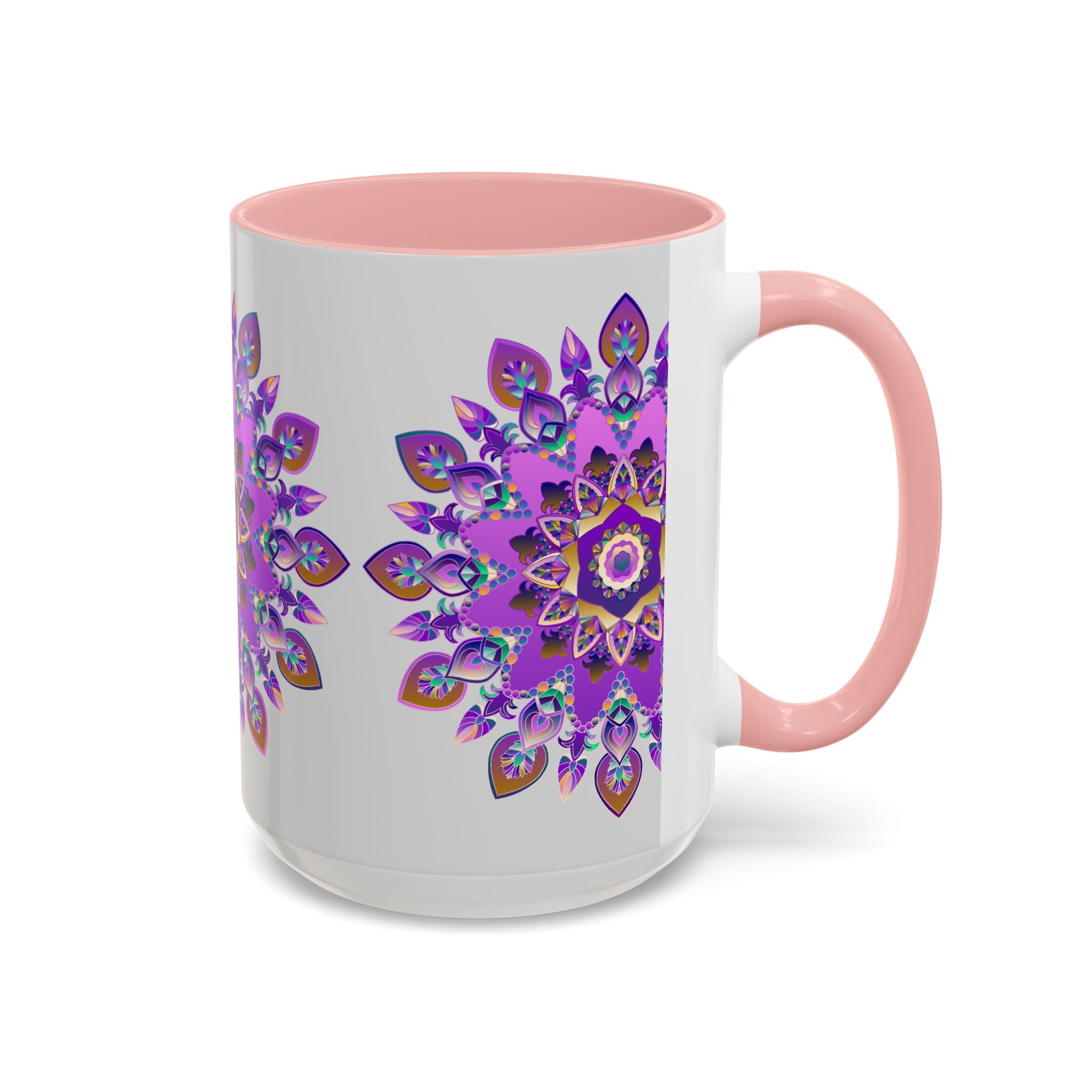 Beautifully crafted mug with a mesmerizing purple and gold mandala design