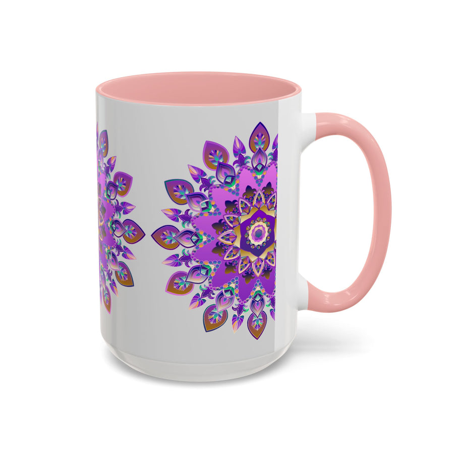 Beautifully crafted mug with a mesmerizing purple and gold mandala design