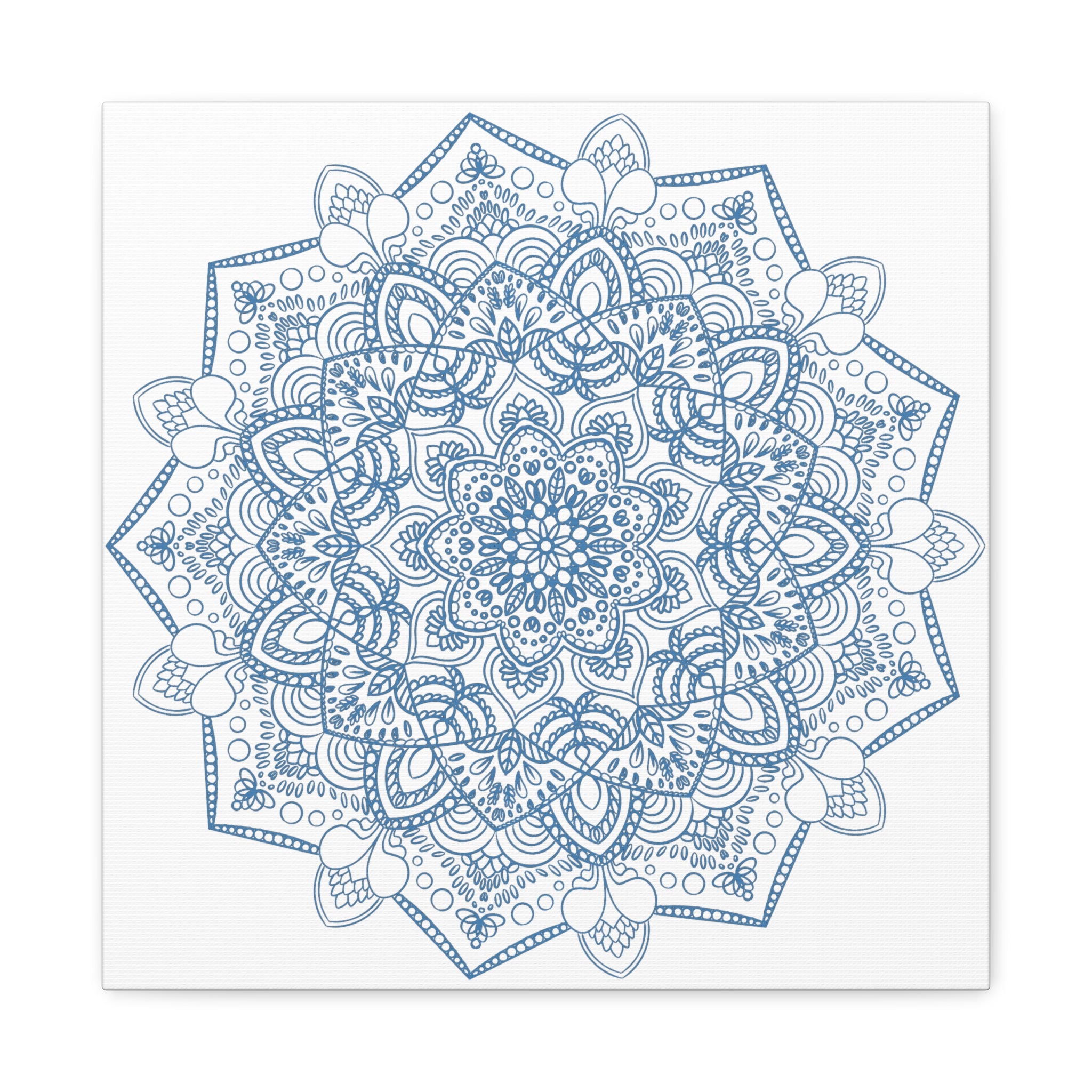 Handmade Mandala Art featuring a beautiful Mandala Design in Steel Blue on Matte Canvas, Stretched to 125 inches