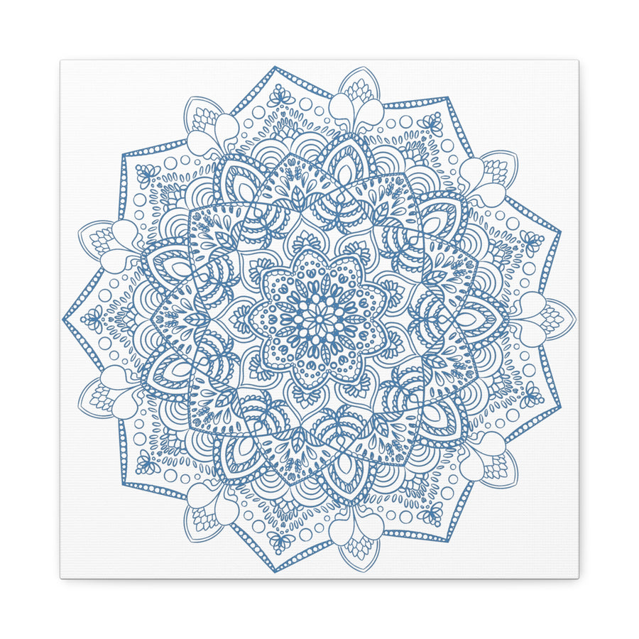 Handmade Mandala Art featuring a beautiful Mandala Design in Steel Blue on Matte Canvas, Stretched to 125 inches
