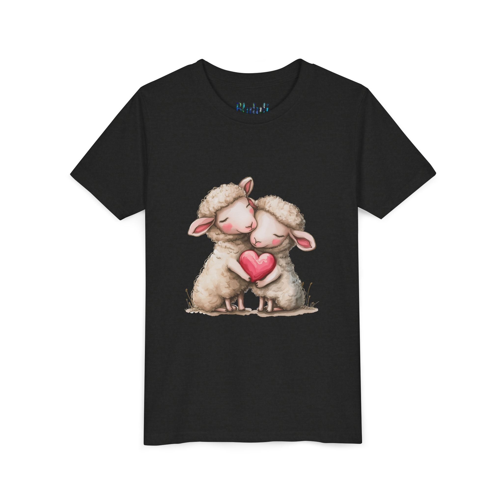 Youth Tee - Cartoon Sheeps Hugging Heart, Cute and Lovely Design
