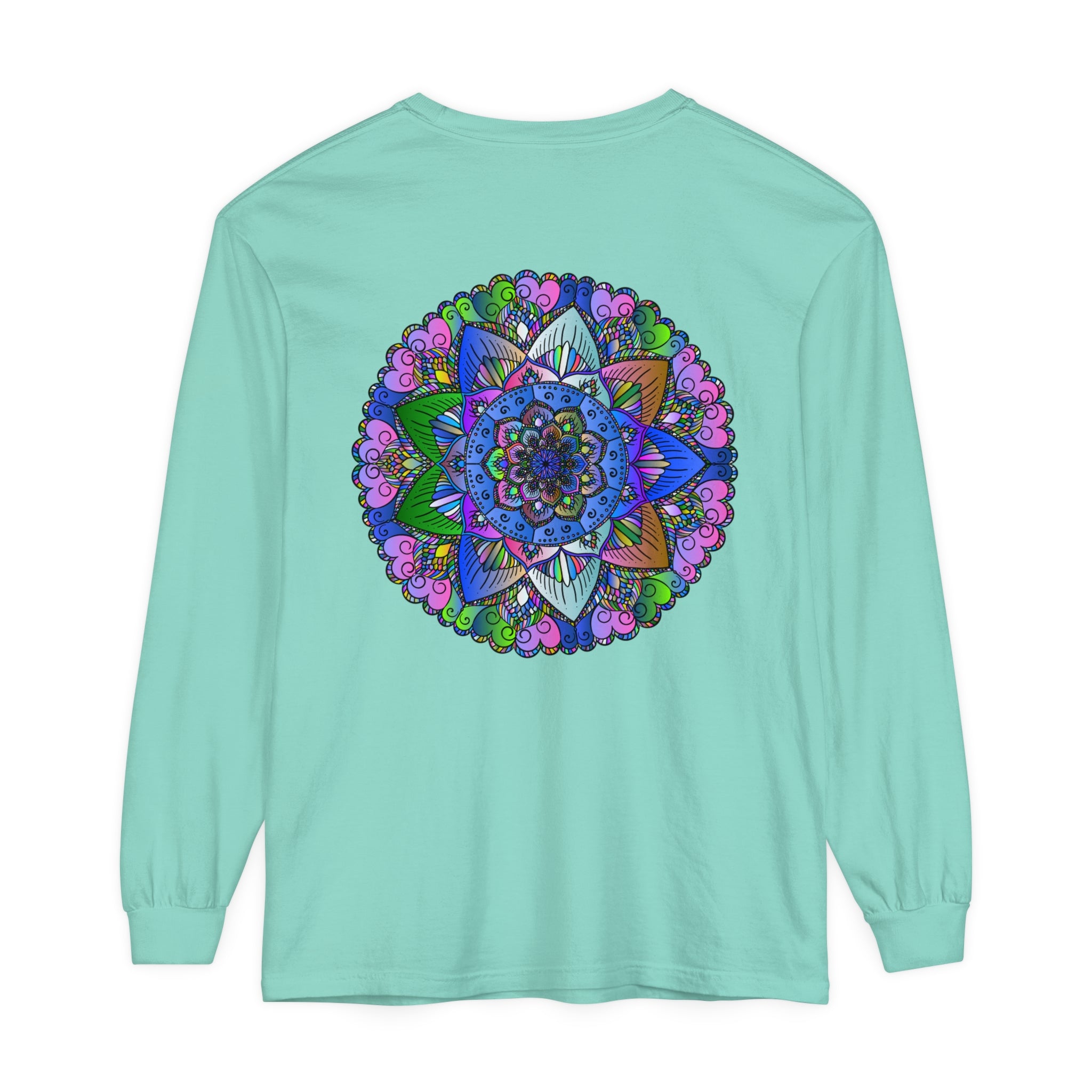 Vibrant Mandala Pattern Adds Style to Unisex Long Sleeve Shirt