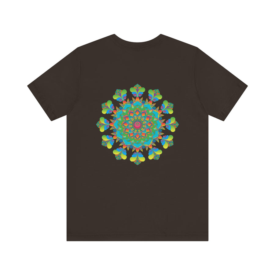Colorful psychedelic mandala t-shirt with intricate spiritual vibes design