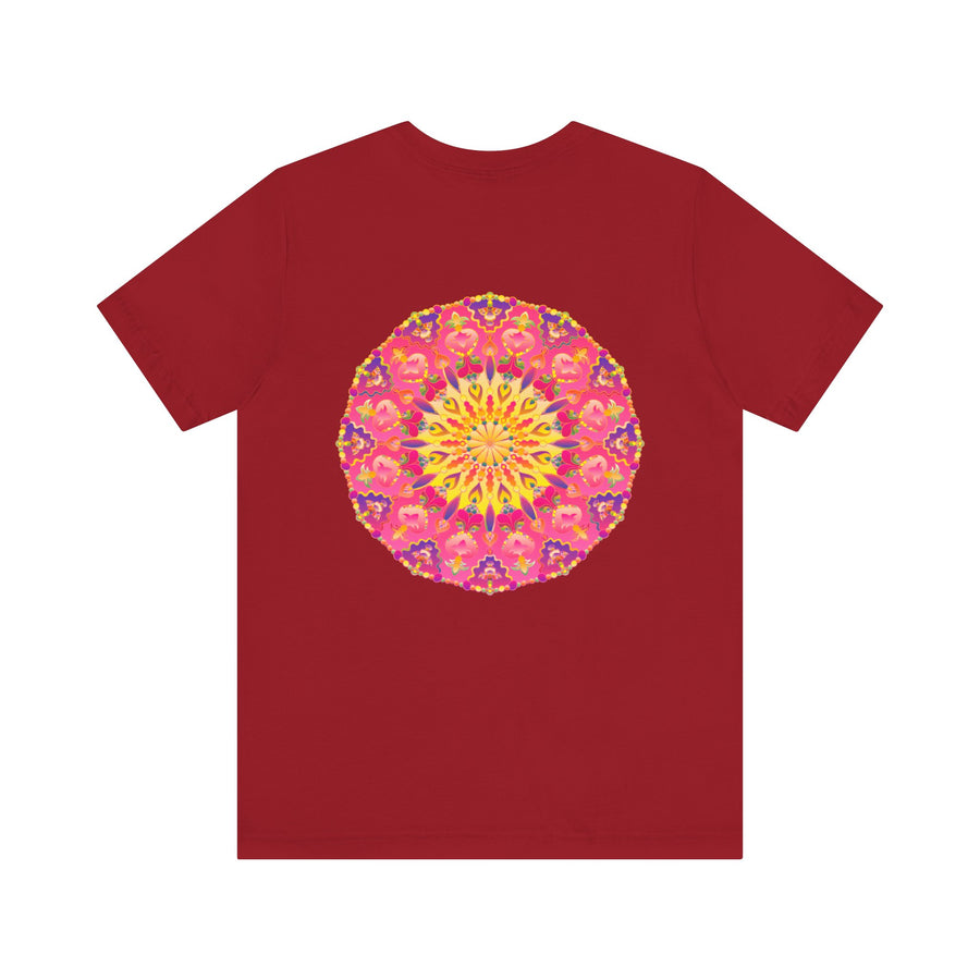 Beautiful pink and yellow mandala design t-shirt symbolizing peace and harmony
