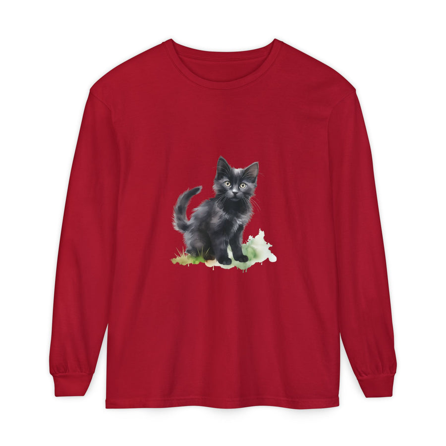 Full Sleeve Tee | Black Cat Watercolor