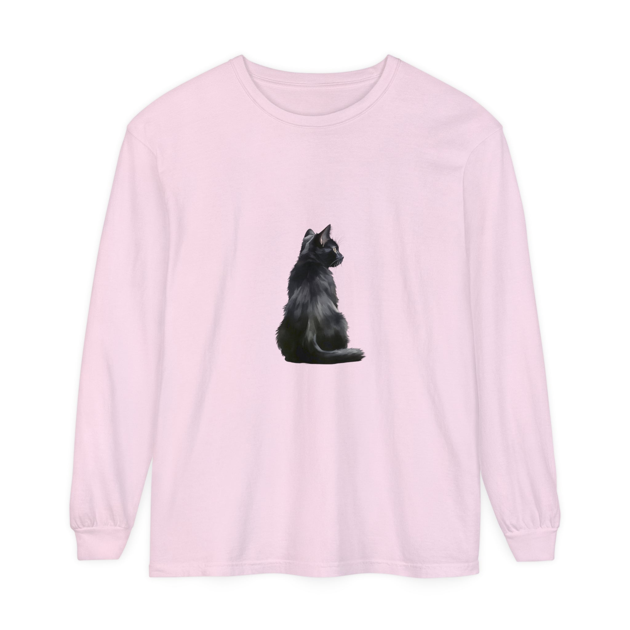 Black Cat Mystique Long Sleeve T-Shirt in black with intricate cat design