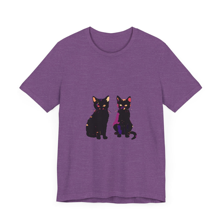 An elegant and colorful Black Cat Mystery T-Shirt featuring a striking feline design