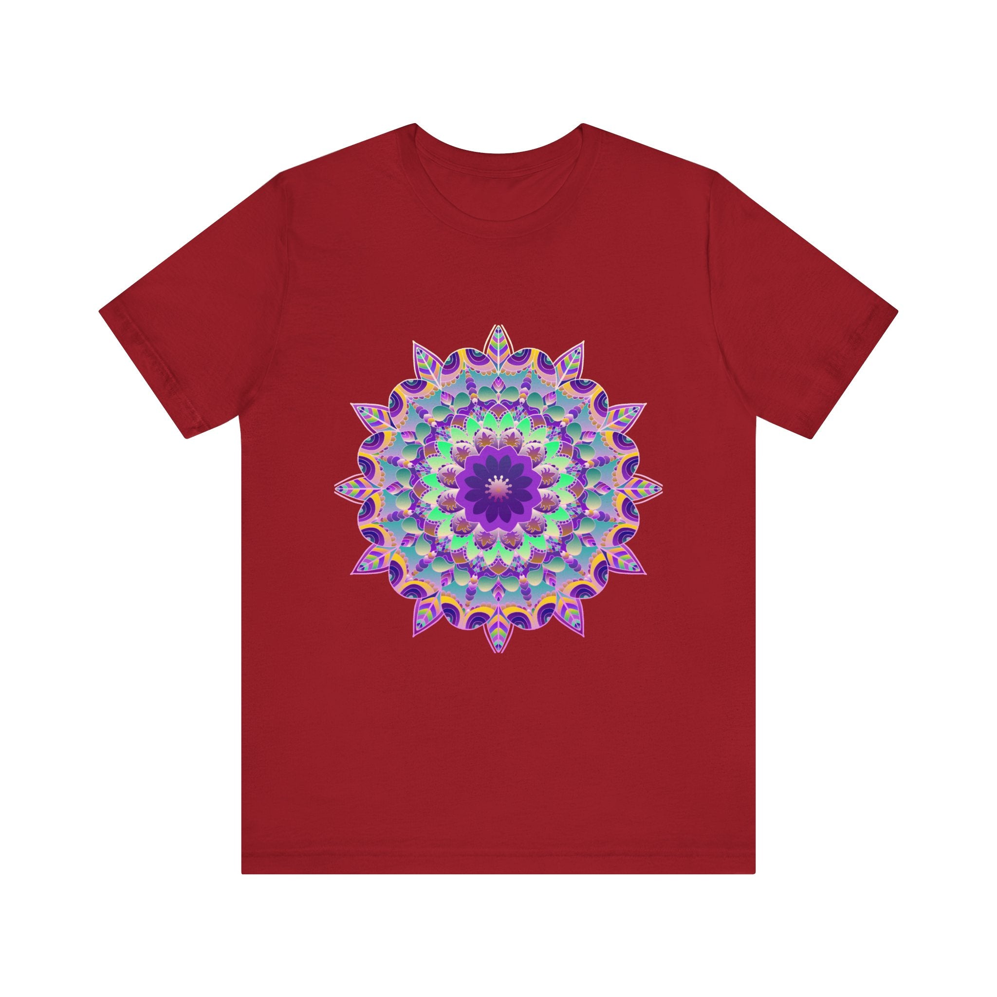 Vibrant purple mandala design t-shirt with psychedelic patterns and intricate details