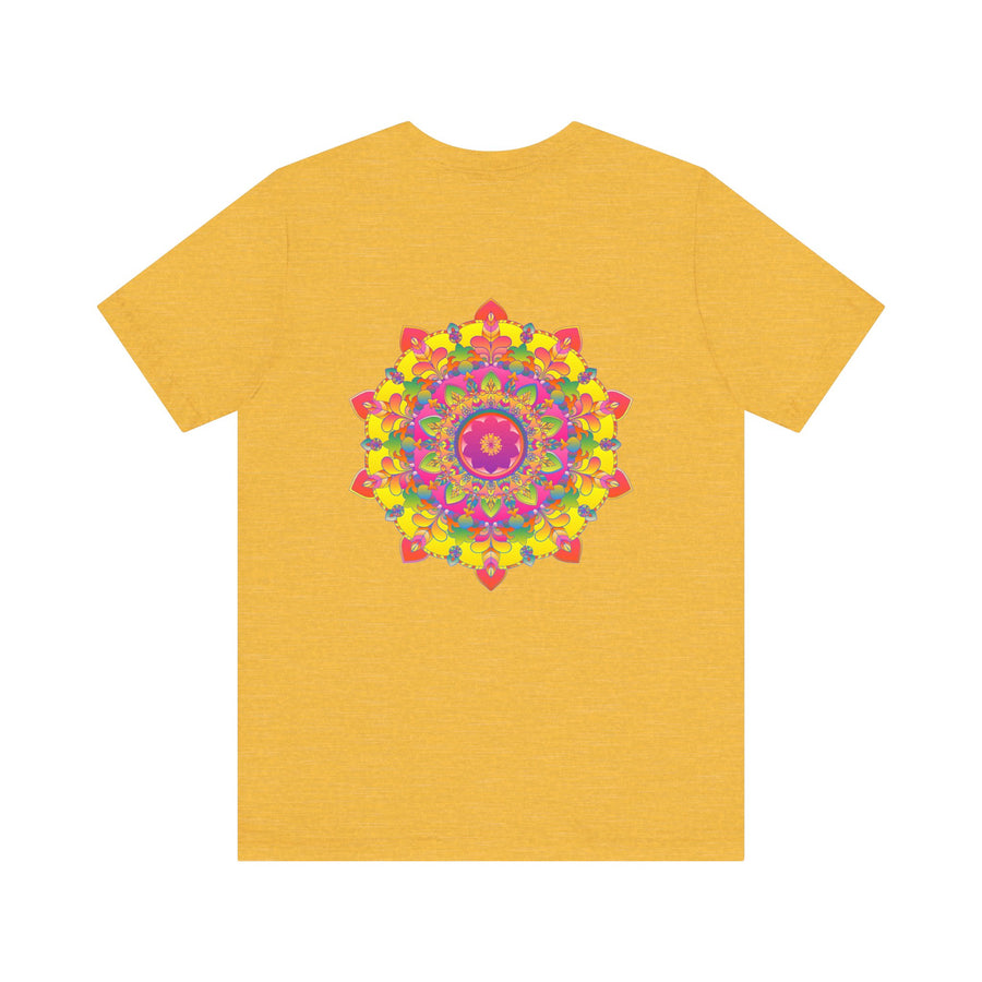 Colorful and intricate mandala design tee promoting spiritual peace and harmony