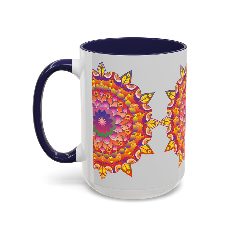 Vibrant and intricate floral mandala art design on a ceramic mug