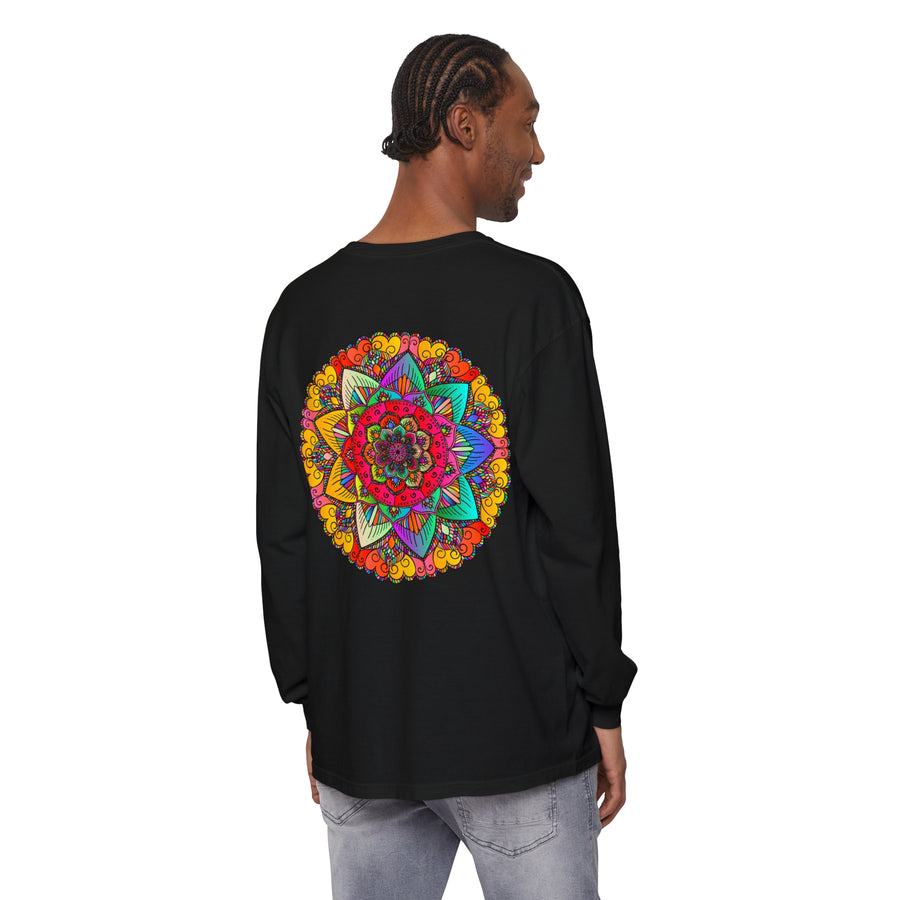 Unisex long sleeve t-shirt featuring a vibrant and eye-catching mandala design