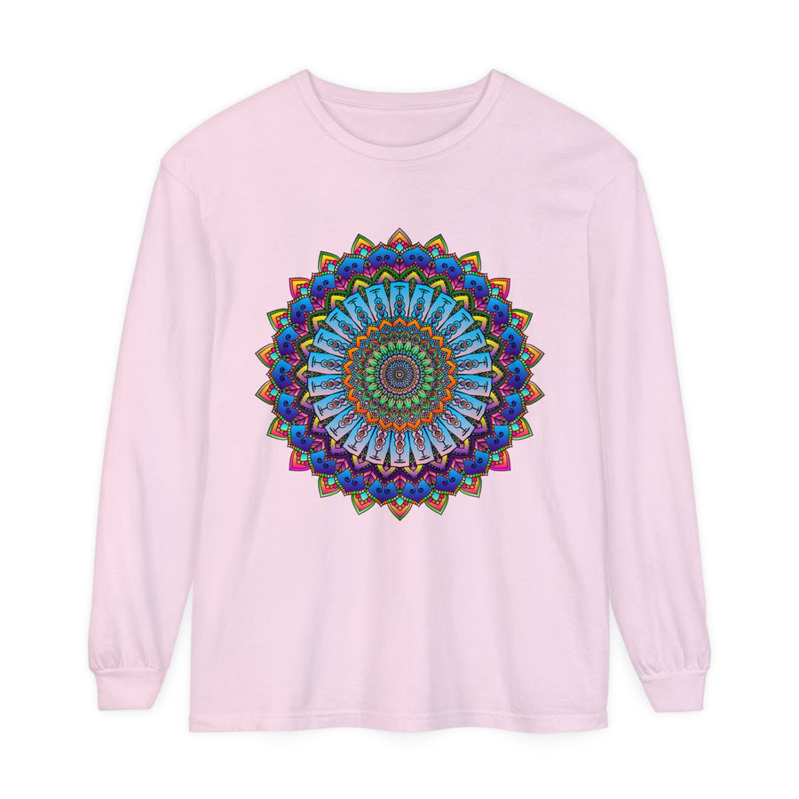 Unisex long sleeve t-shirt featuring a vibrant and intricate mandala design