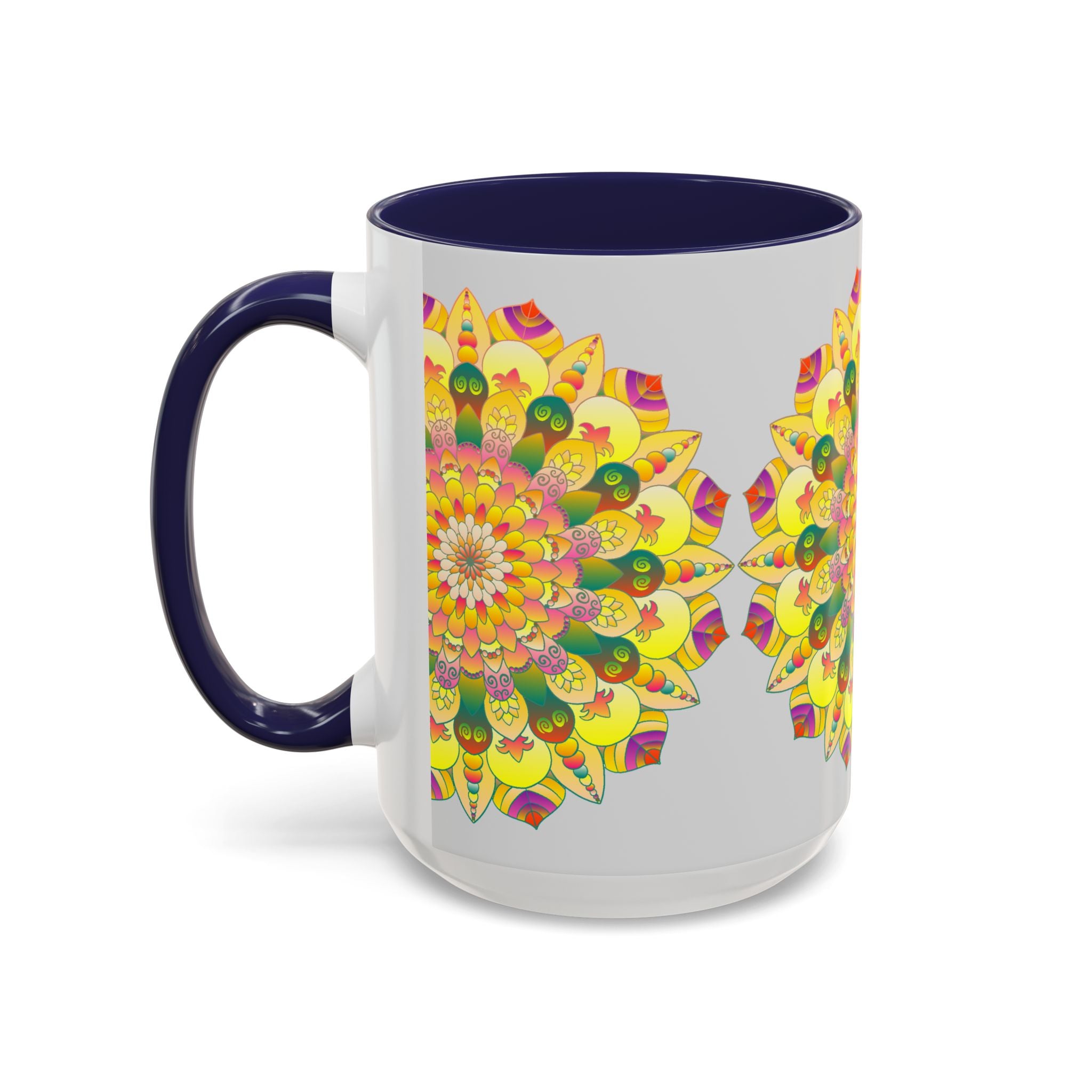 Colorful coffee cup adorned with a vibrant and detailed mandala art