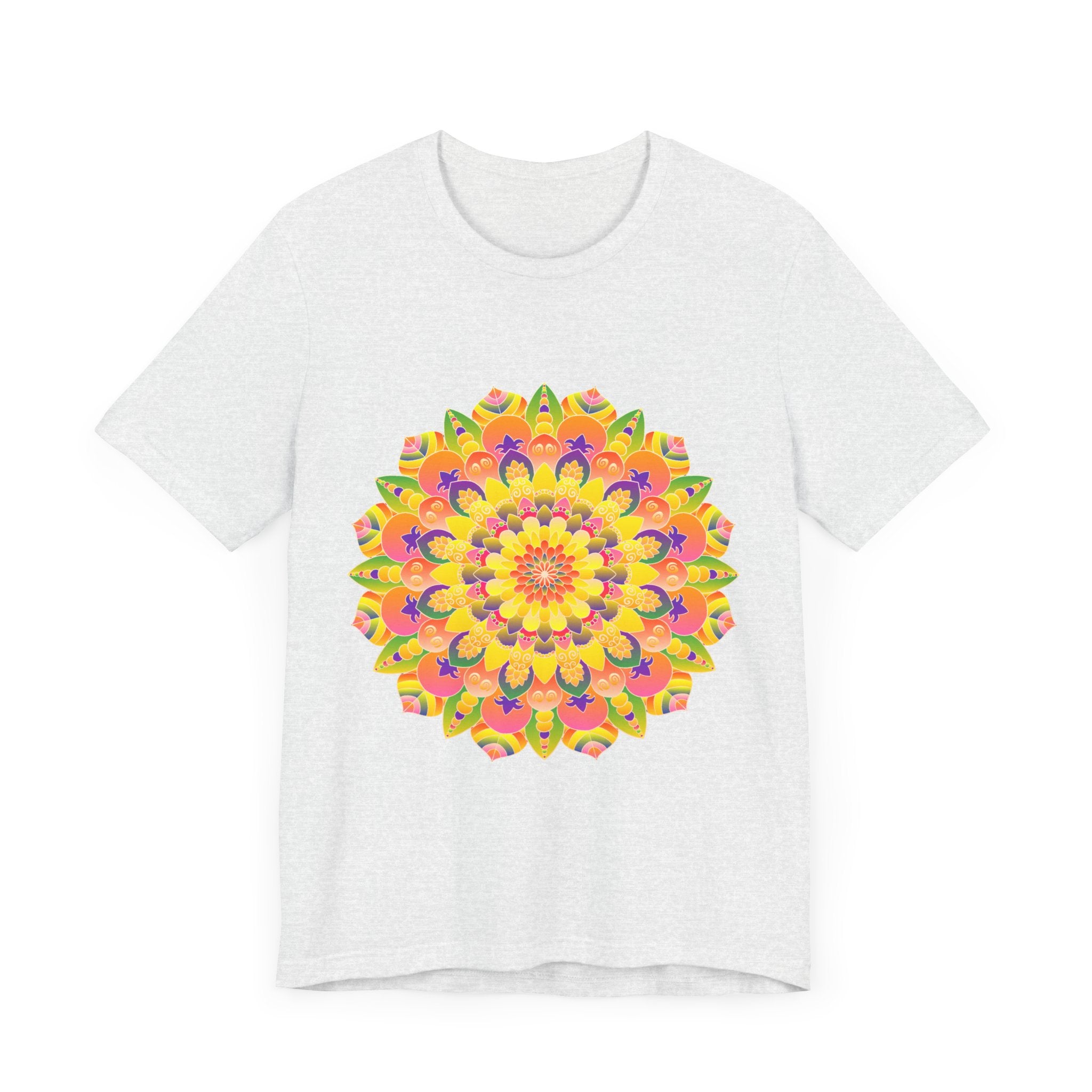A beautiful and colorful Vibrant Mandala Tee featuring a spiritual art design