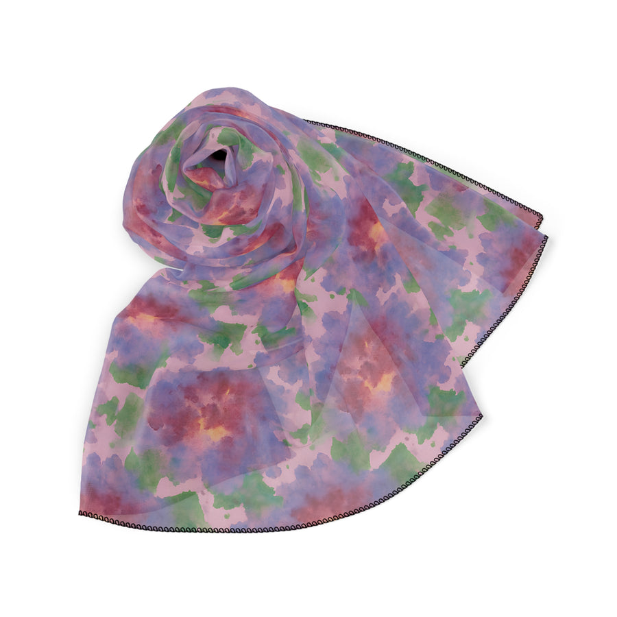 Floral Watercolor Poly Scarf - Lavender Pink Green Spring Pattern