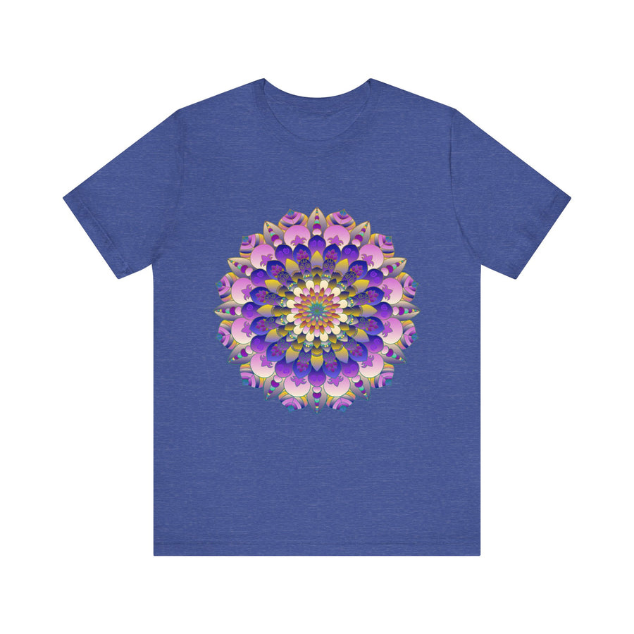 Vibrant and intricate mandala flower design on a t-shirt, perfect for those seeking spiritual and artistic expression in their fashion