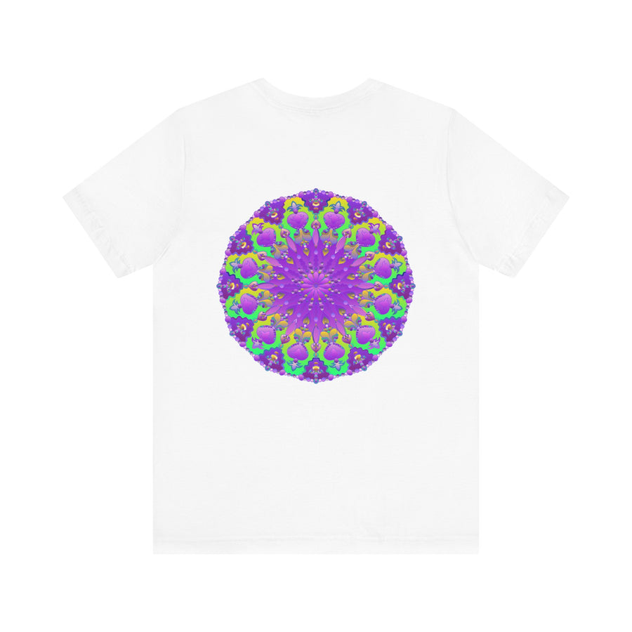 Vibrant purple mandala graphic tee promoting spiritual peace and harmony
