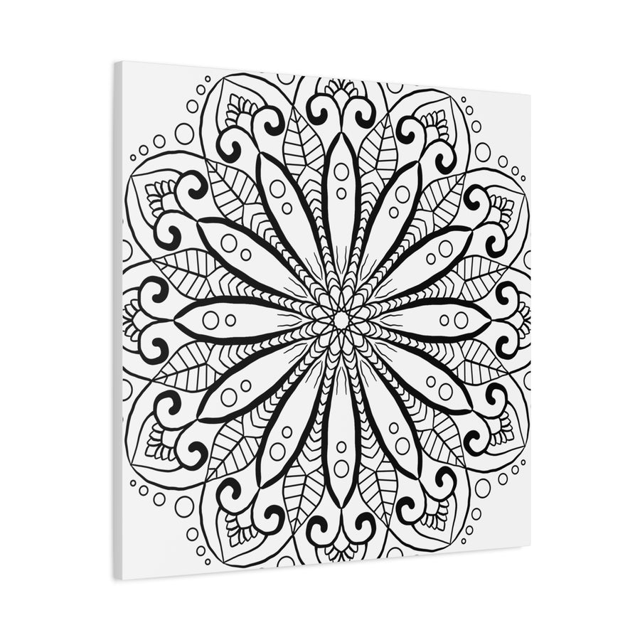 Matte Canvas Mandala Art in Black & White - Handmade, Stretched