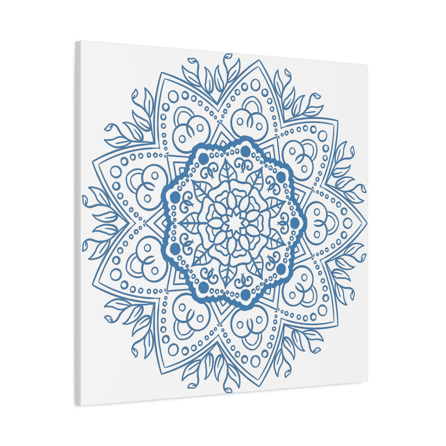 Beautiful Handmade Mandala Design Wall Art in Steel Blue on Matte Canvas, Stretched, 125 inch - Perfect for adding a touch of elegance to any room