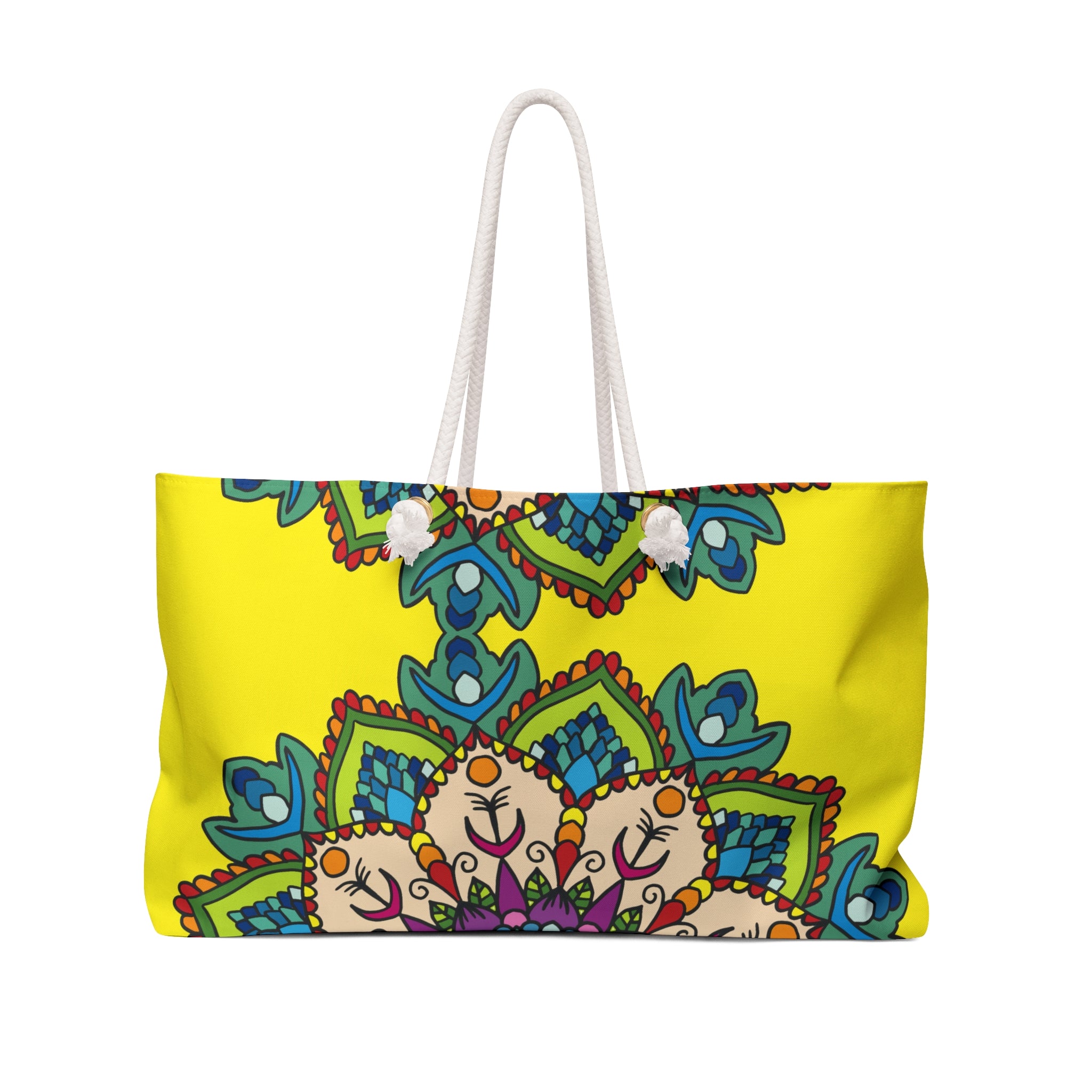 Leuchtend gelbe Mandala-Wochenendtasche für vergnügliche Strandausflüge