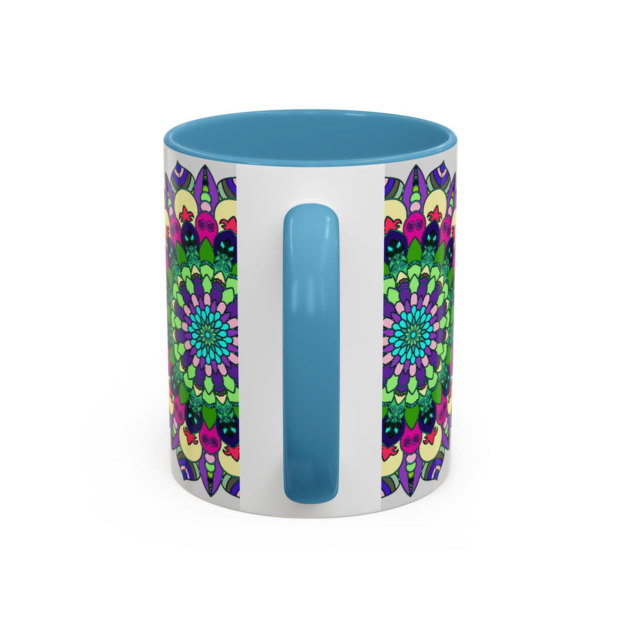 Colorful and spiritual mandala art mug, perfect for enjoying your favorite beverage