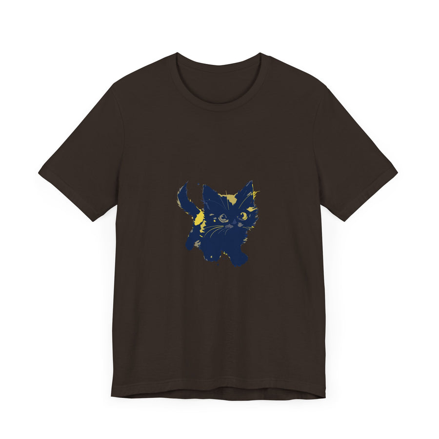 Black Cat Mystery T-Shirt - Cute & Playful: A black t-shirt featuring a playful and adorable black cat design