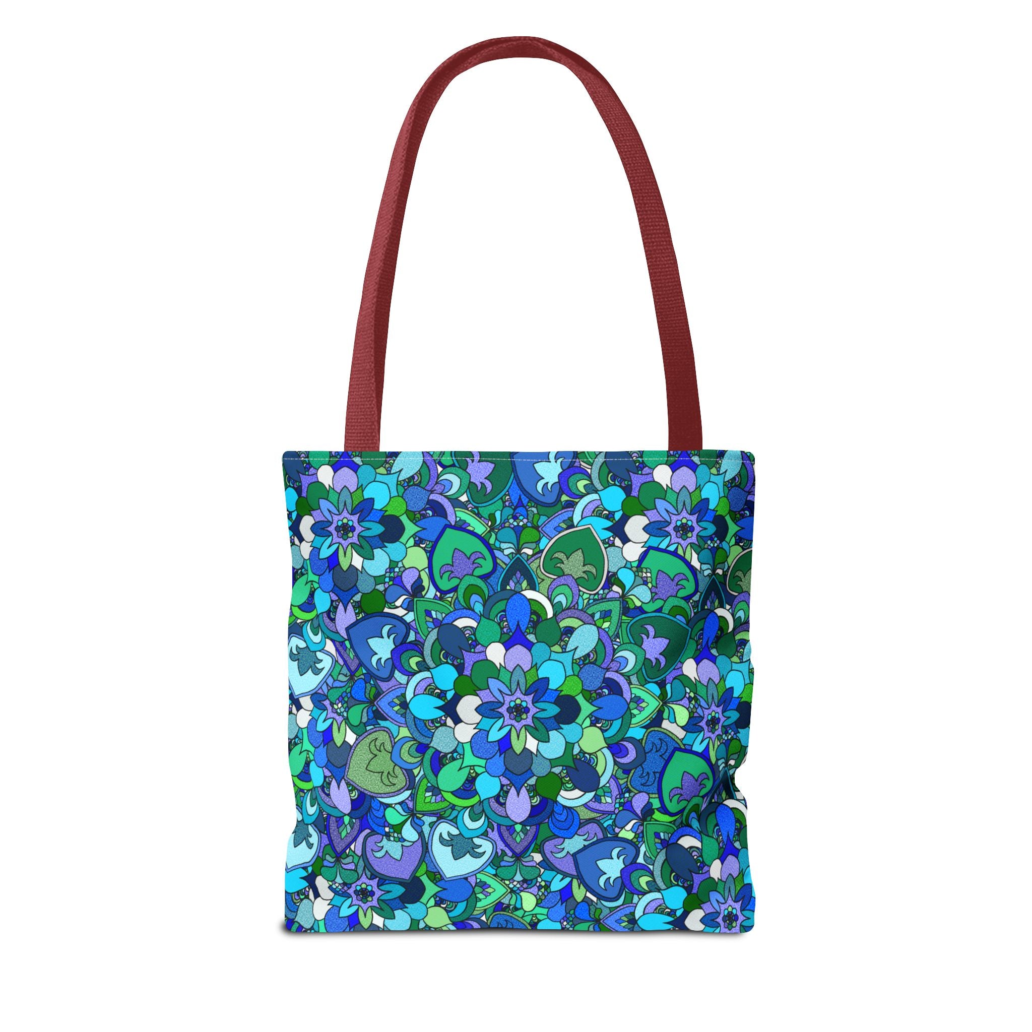 Blue Green Floral Mandala Tote Bag — Vibrant All-Over-Print Shopper