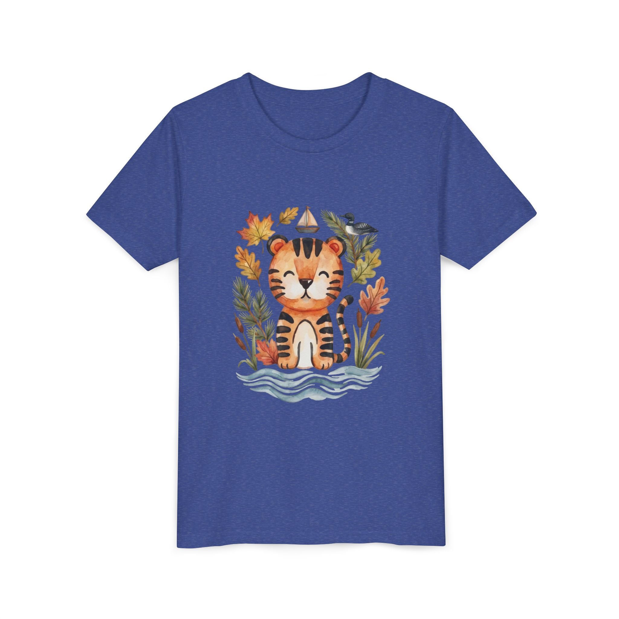 Kids Tiger Lake Ontario Tee — Watercolor Autumn Sailboat & Leaves Youth Short Sleeve Tee