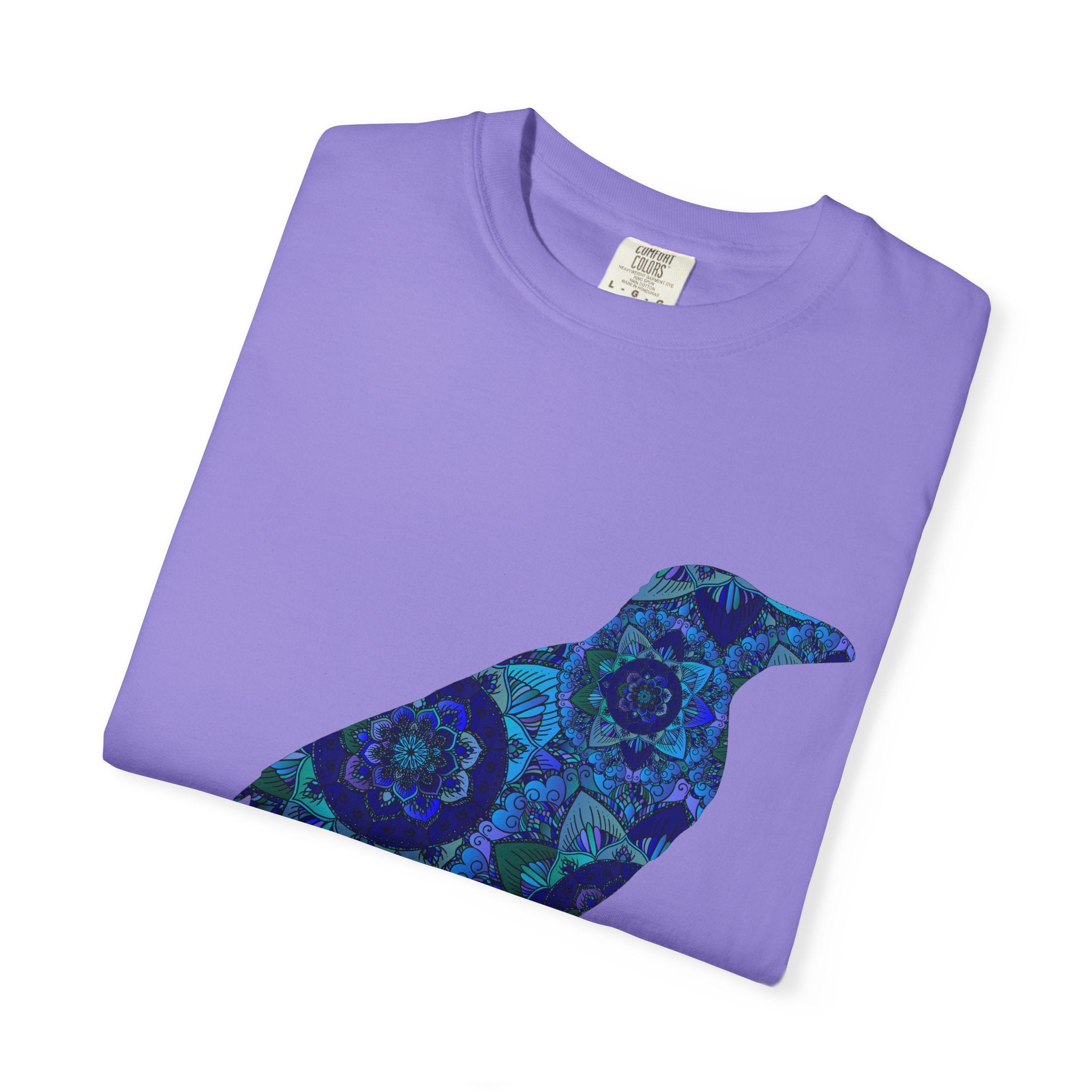 Maglietta con stampa corvo mandala blu — Maglietta grafica con corvo Inner Protection