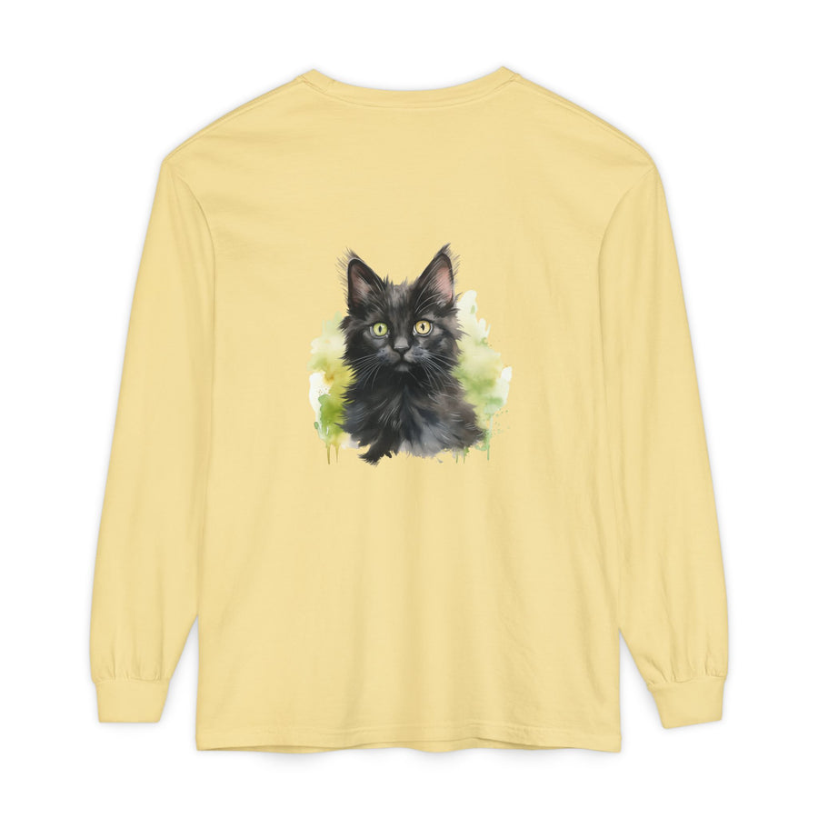 Full Sleeve Tee | Black Kitten Watercolor